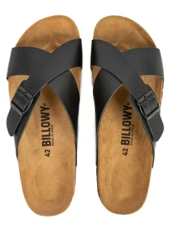 billowy Leder-Pantoletten in Schwarz Outlet