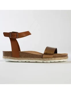 BACKSUN Leder-Sandalen "Junin" in Hellbraun/ Gold>Damen Sandalen
