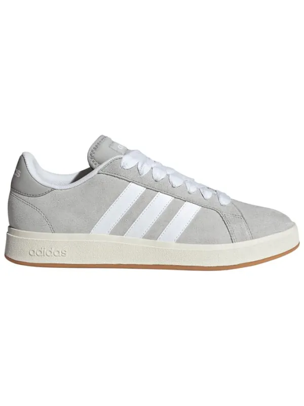 adidas Leder-Sneakers "Grand Court Base" in Grau/ Weiß Hot