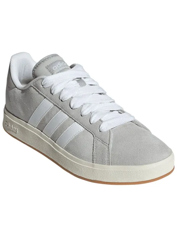 adidas Leder-Sneakers "Grand Court Base" in Grau/ Weiß Hot
