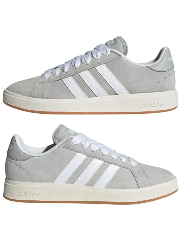 adidas Leder-Sneakers "Grand Court Base" in Grau/ Weiß Hot