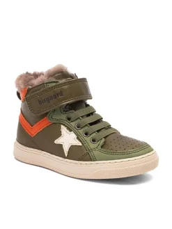 bisgaard Leder-Sneakers "Isak" in Khaki>Kinder Sneakers·Sneakers High