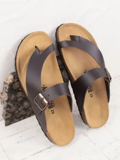 billowy Leder-Zehentrenner in Braun Clearance
