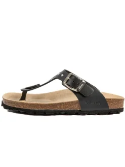 billowy Leder-Zehentrenner in Schwarz Clearance
