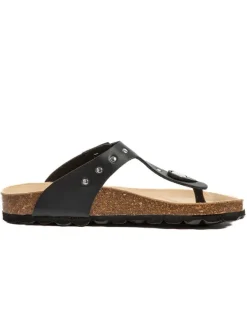 billowy Leder-Zehentrenner in Schwarz Clearance