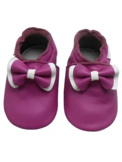 Bemesu Lila Baby-Leder-Laufschuhe, komfortabel mit rutschfester Sohle - Schleifenmotiv> Krabbelschuhe