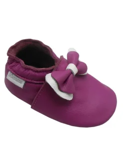 Bemesu Lila Baby-Leder-Laufschuhe, komfortabel mit rutschfester Sohle - Schleifenmotiv> Krabbelschuhe