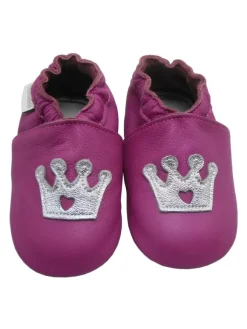Bemesu Lila Baby-Leder-Laufschuhe, komfortabel mit rutschfester Sohle - Kronenmuster Online