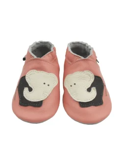 Bemesu Rosa Baby-Leder-Laufschuhe, komfortabel mit rutschfester Sohle - Elefantenmotiv> Krabbelschuhe