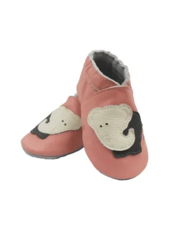 Bemesu Rosa Baby-Leder-Laufschuhe, komfortabel mit rutschfester Sohle - Elefantenmotiv> Krabbelschuhe