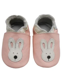 Bemesu Rosa Baby-Leder-Laufschuhe, komfortabel mit rutschfester Sohle - mit Hasenmotiv> Krabbelschuhe