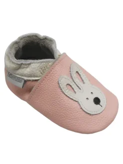 Bemesu Rosa Baby-Leder-Laufschuhe, komfortabel mit rutschfester Sohle - mit Hasenmotiv> Krabbelschuhe