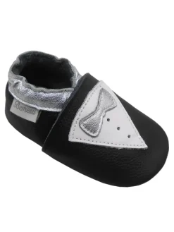 Bemesu Schwarze Leder Krabbelschuhe für Babys mit rutschfester Sohle – Schleifen-Muster> Krabbelschuhe