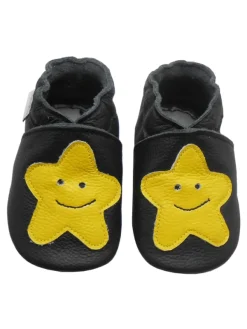 Bemesu Schwarze Leder Krabbelschuhe für Babys mit rutschfester Sohle – Schleifen-Muster> Krabbelschuhe