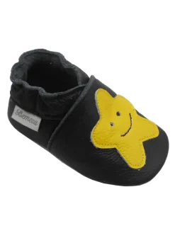 Bemesu Schwarze Leder Krabbelschuhe für Babys mit rutschfester Sohle – Schleifen-Muster> Krabbelschuhe