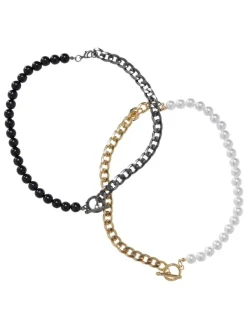 Urban Classics Unisex Half Pearl Exchangable Necklace 2-Pack in gold/gunmetal Sale