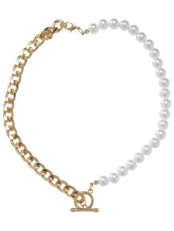 Urban Classics Unisex Half Pearl Exchangable Necklace 2-Pack in gold/gunmetal Sale