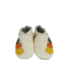 Bemesu Weiße Baby-Leder-Laufschuhe, komfortabel mit rutschfester Sohle - Entenmuster