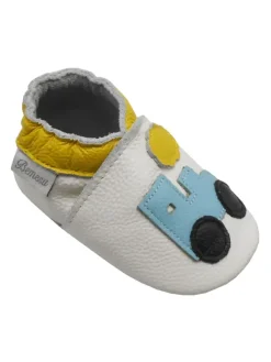 Bemesu Weiße Leder Krabbelschuhe für Babys mit rutschfester Sohle – Lkw-Muster Outlet