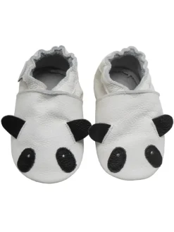 Bemesu Weiße Leder Krabbelschuhe für Babys mit rutschfester Sohle – Panda-Muster> Krabbelschuhe