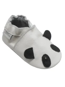Bemesu Weiße Leder Krabbelschuhe für Babys mit rutschfester Sohle – Panda-Muster> Krabbelschuhe