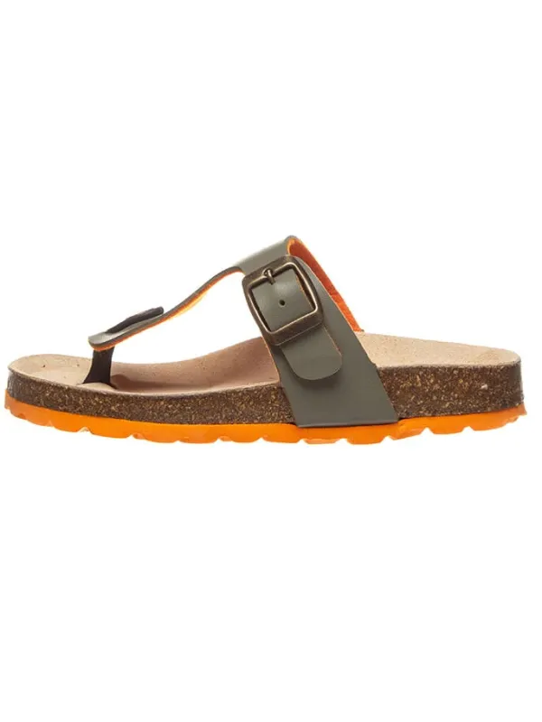 billowy Zehentrenner in Khaki/ Orange>Kinder Sandalen·Zehensandalen